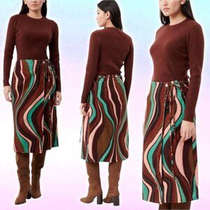 NWT FRNCH Ella Wrap Corduroy Midi Skirt Size 4 Sand / Multi